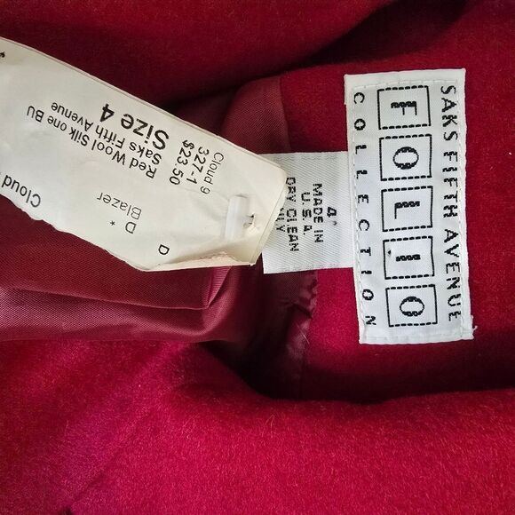 Saks Fith Avenue Folio Collection Blazer Burgundy size 4 wool and Silk Blend - Picture 7 of 12